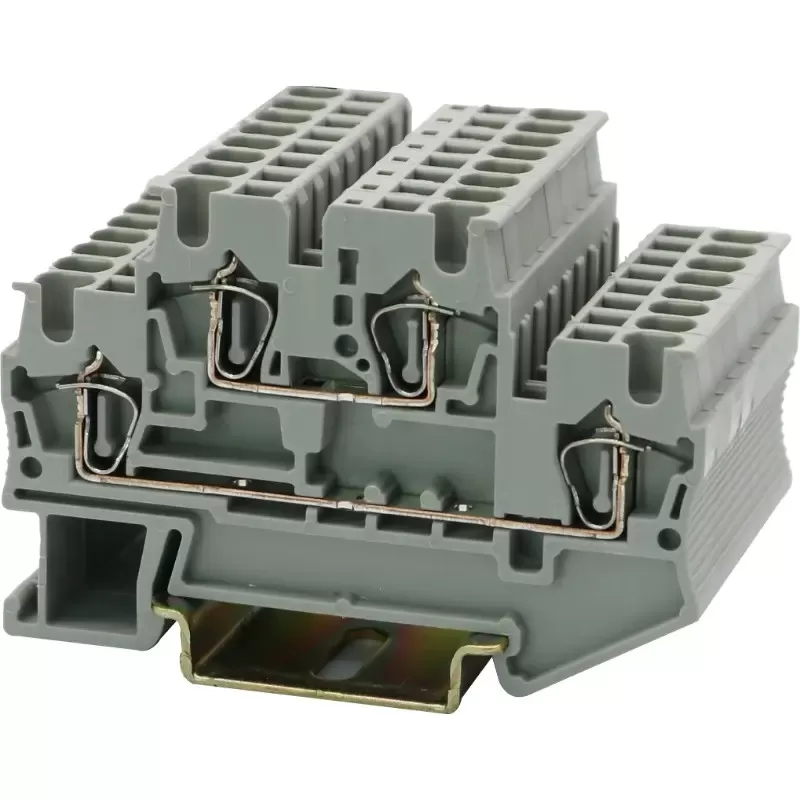 Spring-Cage Double Layer Phase Conductor & Ground Din-Rail Terminal Block